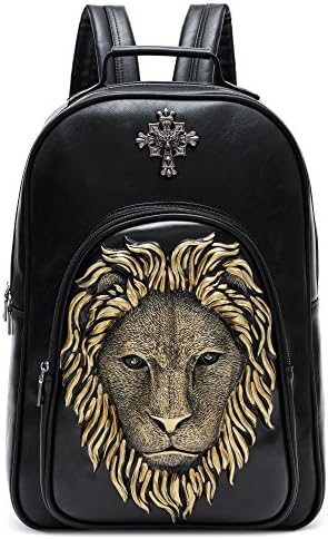 Large 15.6 Laptop Travel Backpack for Men PU Leather Women's School Bookbag (Large, Gold)