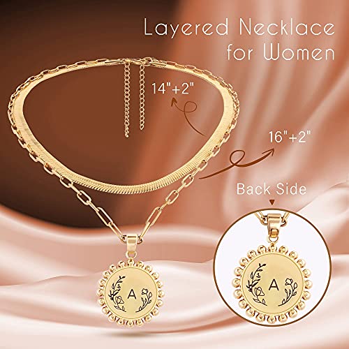 JSJOY Initial Necklaces Herringbone Necklace Choker for Women, Layered Gold Necklace Initial H Letter Necklace for Teen Girls