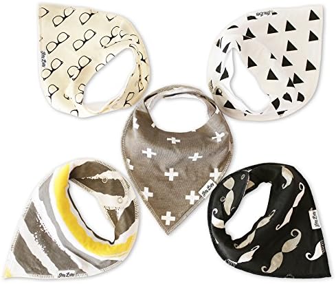 Baby Bandana Bibs- Ultra Absorbent Organic Cotton Drool Bib/Teething Bibs With Adjustable Snaps, 5-Pack Unisex Drooling Bibs Burp Cloths, Unique Baby Gifts for Boys or Girls