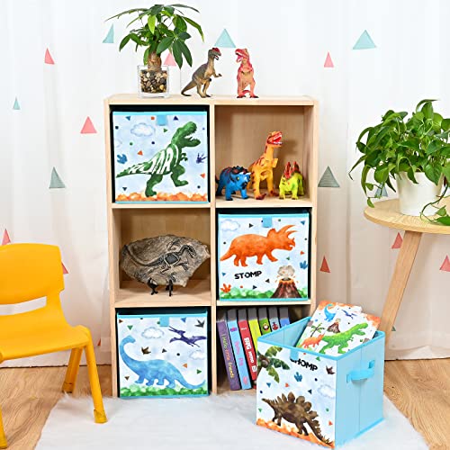 Dinosaur Cube Storage Bins 2 Pack Fabric Foldable Storage Cubes Organizer for Kids Blue