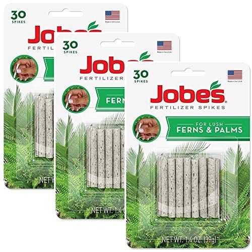 Jobe's Fern & Palm Fertilizer Spikes, 16-2-6 Time Release Fertilizer for Indoor Palm Plants, 3 Pack (30 Spikes per Each Package)