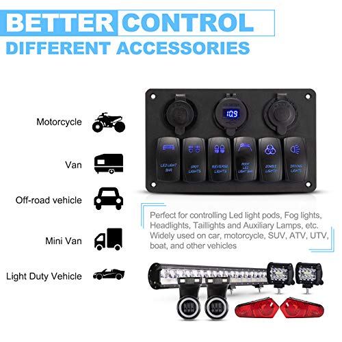 BUNKER INDUST 6 Gang Rocker Switch Panel with Dual Quick Charger 3.0