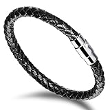 JOEYOUNG Fashion Jewelry Wide Braided Leather Bracelet Bangle for Men and Women Black Fabric Leather Wristband Bangle with Stainless Steel Magnetic Box Clasp