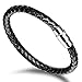 JOEYOUNG Fashion Jewelry Wide Braided Leather Bracelet Bangle for Men and Women Black Fabric Leather Wristband Bangle with Stainless Steel Magnetic Box Clasp