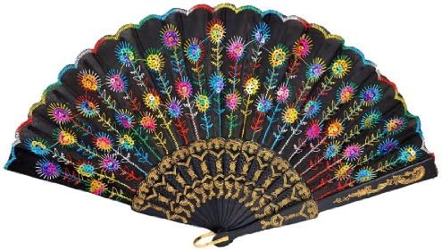 Generic Beautiful Lady's Silk Hand Fan with Green Sequins
