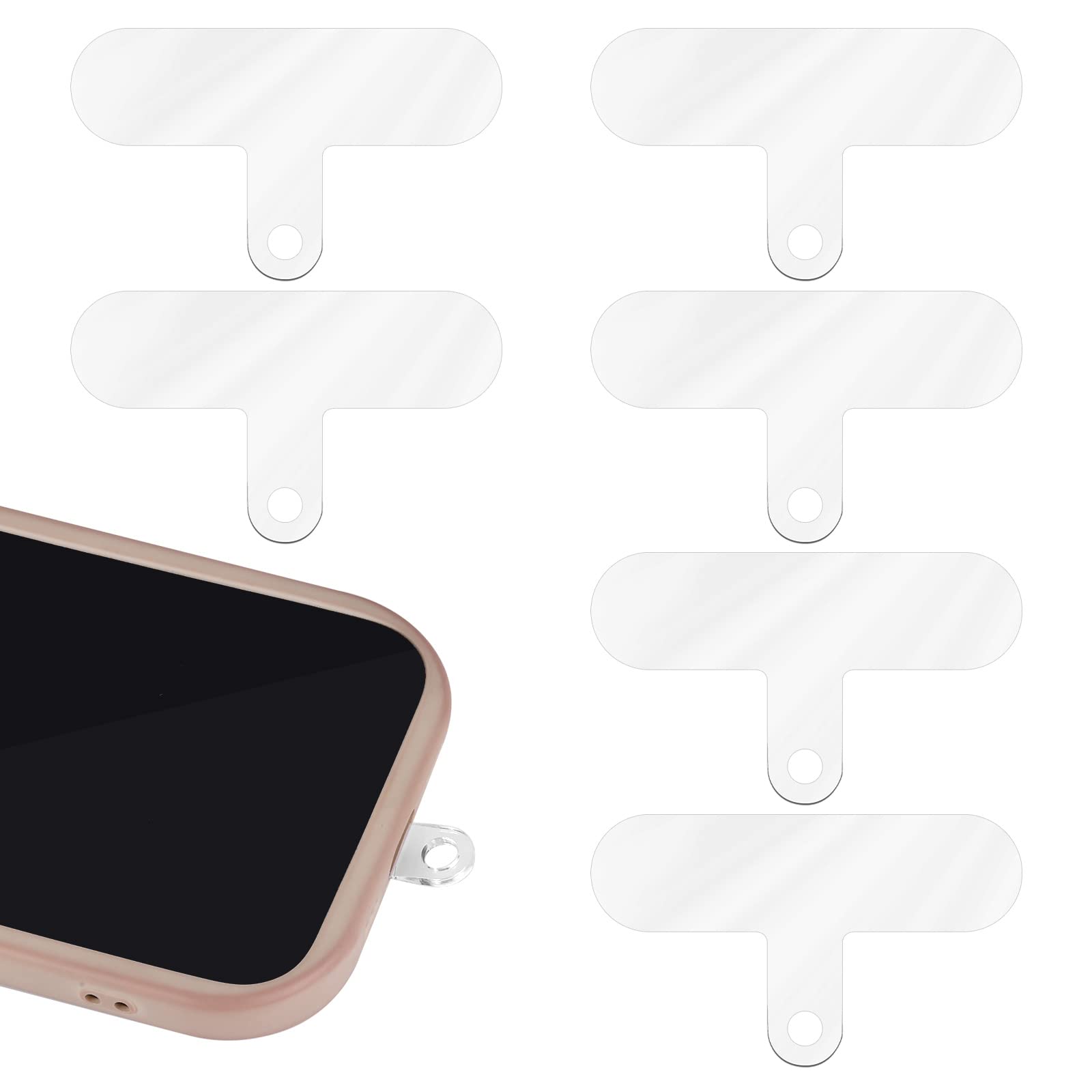 6 Pcs Clear Phone Tether Tab, Crossbody PVC Phone Strap Tabs Heavy Duty Multifunctional Thin Cell Phone Lanyard Patch Pad for iPhone Most Smartphones Mobile Phones (Transparent Color)