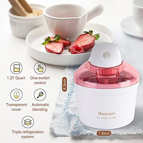 Huayuet Ice Cream Maker，Electronic Homemade Fruit Soft Serve Ice Cream Machine for Kids，Home Luxury Frozen Dessert Manufacturer，1.27 Quart Homemade Ice Cream Yogurt Sorbet DIY