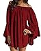 ZANZEA Women's Sexy Off Shoulder Chiffon Lace Ruffle Sleeve Blouse Mini Dress Summer Beach Cover Up Sundress Wine Red S