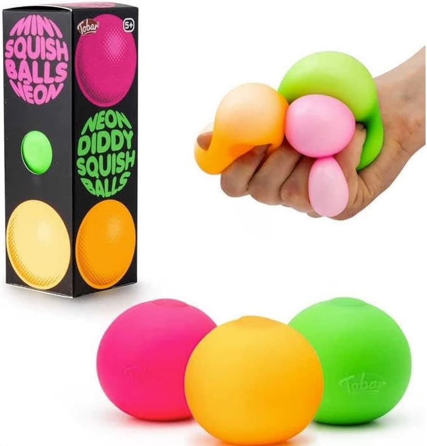 Tobar Neon Diddy Squish Ball Fidget Toys Pack of 3