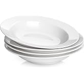 Y YHY Soup Bowls, Pasta Bowls Set of 4, White Salad Bowls and Plates, 20 Ounces Porcelain Wide Rim Bowls, Microwave and Dishwasher Safe, Christmas Gift