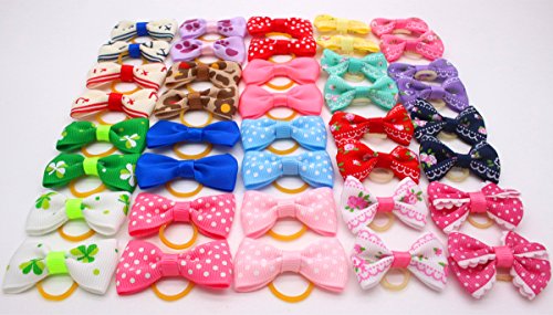 image for YOY 40 Pcs Adorable Grosgrain Ribbon Pet Dog Hair Bows with Elastics T