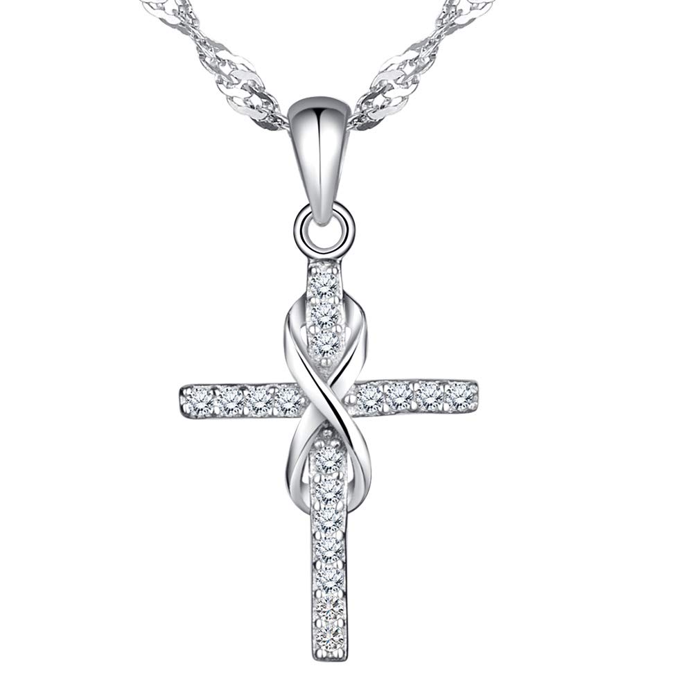 Elegant cross infinity symbol necklace, Women's 925 sterling silver necklace pendant, Inlaid zircon, Silver, Christmas birthday gift