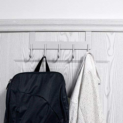 ACMETOP Over The Door Hook Hanger Rack, Heavy Duty Aluminum Organizer for Storage Holder Hanging Hats, Coats, Towels, Clothes, Bags - 5 Hooks, Brush Finish (Silver) - Thumbnail 7