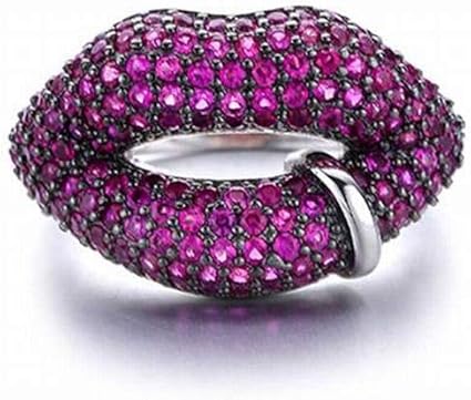 Amazon Com Shoushi Women S Fashion Ol 925 Silver Cartoon Character Studded Simple Fashion S925 Sterling Silver Women S Ring 50 Degrees Love Jewelry Sexy Red Lip Ring Ring Tide Purple 6 Sports Outdoors