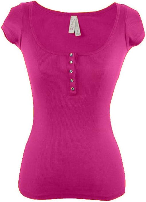 The Color Story Women/Juniors Ribbed Henley Scoop-Neck Short Sleeves Tee Shirt