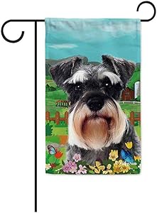 BAGEYOU Welcome Spring Summer Schnauzer in The Flowers Decorative Garden Flag Cute Dog Puppy Butterflies Farm Country Village Home Decor Banner for Outside 12.5X18 Inch Print Double Sided