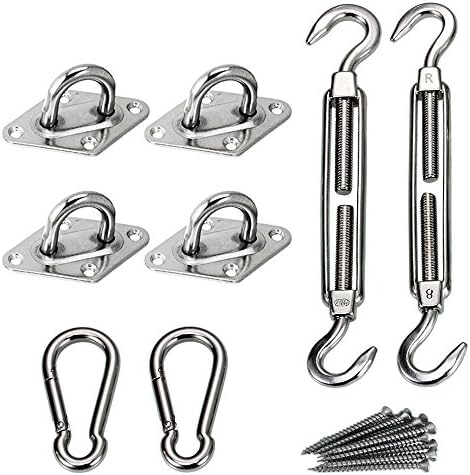 Shadelo 8000 LB Capacity Heavy Duty Sun Shade Sail Installation Complete Hardware Kit 24 PC - For Square Rectangle Sun Shade Sail - 8 Inches, 316 Stainless Steel, Anti Rust