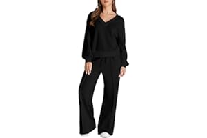 Herseas Women 2 Piece Outfits Sweatsuit 2025 Fall Casual V Neck Sweatshirt with Wide Leg Sweatpants Tracksuit Lounge Set