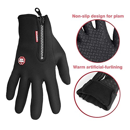 Waterproof Touch-Screen Gloves,with Full-Finger Design,for Outdoor Sports Climbing Dress Driving Cycling (Black, M) - Thumbnail 4