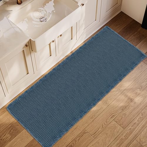 ZALL Blue Waffle Bath Mat Absorbent Non