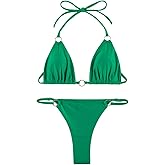 Women Bikini Set Two Piece Swimsuit Sexy Thong Bathing Suit Halter Triangle Tops Cheeky Bikini