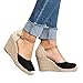 Huiyuzhi Womens Wedge Sandals Ankle Strap Cap Toe Espadrille Wedge Sandal,Black,7.5 B(M) US