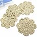 kilofly Small Handmade Crochet Round Cotton Lace Table Placemats Doilies for Cup/Glass Value Pack [Set of 4], Medallion, 5 inch, Beige
