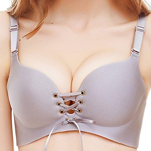 WESIZER 38C Bras for Women Girls Seemless Wireless Drawsing Deep V Brassiere Soft Pad Push up Two Cups Comfortable Bra Gray