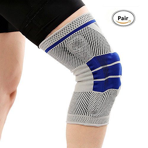 Knee Brace Patella Stabilizer for Men Sports Protections Squatting Knee Sleeves - Gray L (Pack Pair)