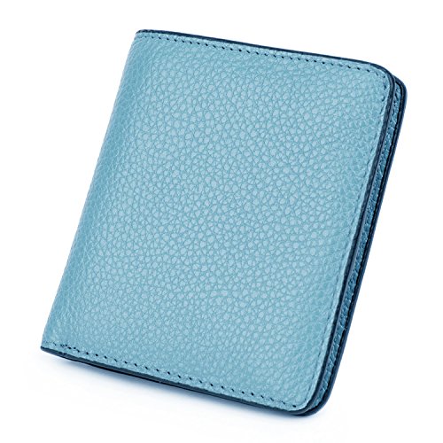 BIG SALE-AINIMOER Women's RFID Blocking Leather Small Compact Bifold Pocket Wallet Ladies Mini Purse with id Window (Gray Blue)