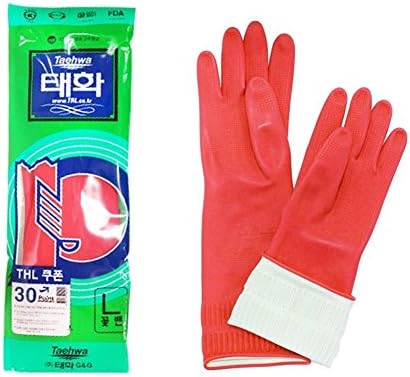 TAEHWA Kitchen Natural Rubber Gloves Latex Household Cleaning Gloves, 2 Pairs (Red)