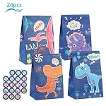 Bolsa de Dulces de Dinosaurio，KATOOM，24pcs，Bolsa de Regalo de Papel，Pegatina Dinosaurio Decoración de Día Carnaval, las Fallas,Cumpleaños para Niños,Baby Shower, Pasteles de Almacenamiento Pasteles