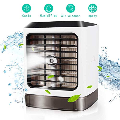 Alaec Mini Air Cooler 3 in 1 USB Portable Air Conditioner Humidifier Purifier Desktop Cooling Fan with 3 Speeds 7 Colors LED Lights for Office Home Nightstand Car