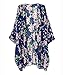 Mixmax Vintage Women Floral Print Long Loose Kimono Cardigan Blouses Beach Cover up (M, Navy Blue)