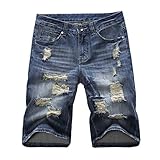 AooToo Mens Fashion Ripped Straight Denim Shorts