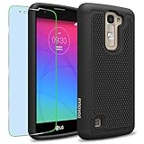 LG K7 / Tribute 5 Case,Anti-Slip Shockproof Soft Silicone Dual-Layer Durable Armor Case W/Free Screen Protector & Touch Screen Stylus Pen - Black