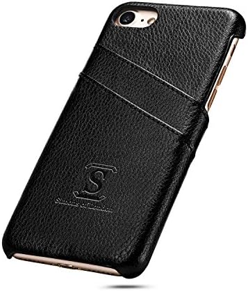 Simons of London iPhone 8 / iPhone 7 Luxury Leather Case with Slots for ID/Bank Cards - Ultra Slim Covers in Pouch and Gift Box - Classic Black