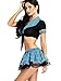 Amoretu Womens Sheer School Girl Costume with Tie Top Tartan Pleated Skirt (Acid Blue)