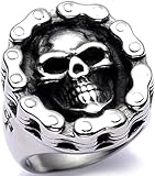 Men's Stainless Steel Big Skull Ring Bike High End Polished Silver Tone