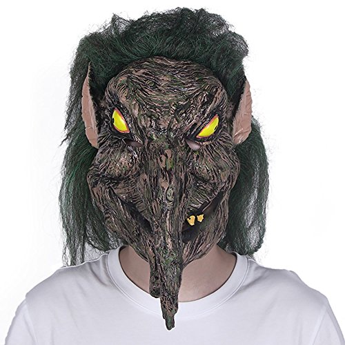 Yxsd Halloween Horror Mask Grimace Adult Decorative Latex Headgear Male Green Hair Witch Scary Party Mask