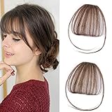 Stamped Glorious Real Human Hair Clip on Air Bangs Hairpieces for Women Flat Bangs with Temples(Color:Light Brown)
