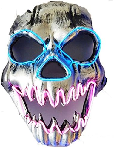 galaxyhkt cosplay EL ghost light up Creepy angry Death skull led Party mask (silver)