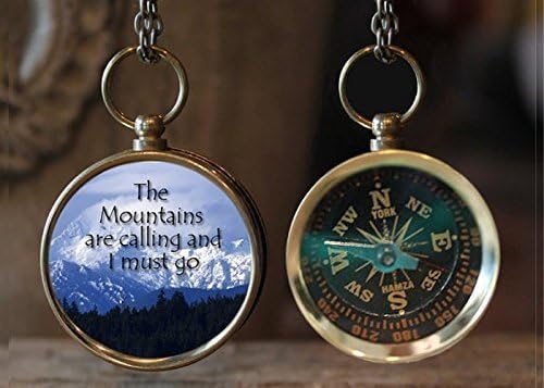 "The Mountains Are Calling and I Must Go" compass necklace, Photo Pendant Necklace, Travel Necklace