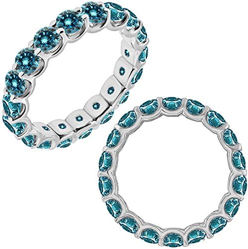 1 Carat Blue Diamond Promise Engagement Wedding U Shape Full Eternity Band Ring 14K White And Yellow Gold