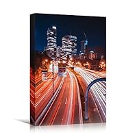 Canvas Wall Art Road Lights Cityscape Colorful Modern Multicolor Neon Photography Places - 12x18 inches