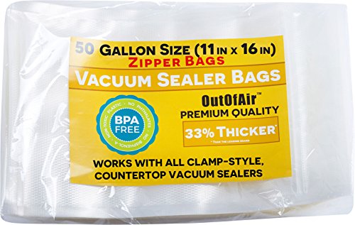 50 Gallon Size Zipper Vacuum Sealer Bags (11" x 16") OutOfAir Vacuum Sealer Zip Bags for Foodsaver, Weston, Other Savers. 33% Thicker BPA Free FDA Approved Commercial Grade Great for Snacks On The Go - Thumbnail 6