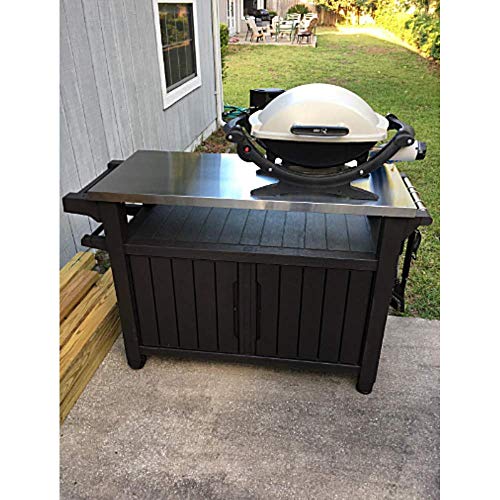 BBQ Prep Table Outdoor Portable Stainless Steel Top Grill Prep Mobile Cooking Station Indoor Outdoor Storage Cabinet Deck Patio Backyard Furniture Weather-Resistant Adjustable Legs & eBook BADA Shop