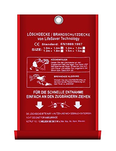 Löschdecke Brandschutzdecke I 1x1 m nach DIN EN 1869 geprüft I Feuerlöschdecke I Sicheres Feuer löschen mit Qualität Bringt Sicherheit in Ihr Heim oder für Ihre Arbeit