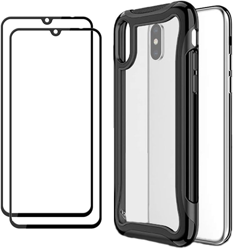 FANFO® Rugged Clear Case for Samsung Galaxy A20s, [Candy series] Full-body Shock-Absorption Anti-fingerprint Anti-fall + 2 PACK Screen Protector, Black