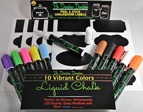 Liquid Chalk Markers 10 Vibrant Color Set + 40 Chalk Labels With 1 Free Marker 6mm 2 Gift Bundle Back To School Home Weddings Kids Teacher Appreciation